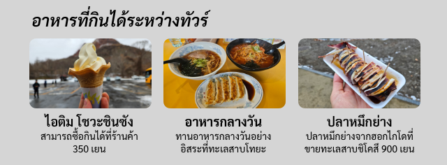 อาหารที่กินได้ระหว่างทัวร์ ไอติม โชวะชินซัง อาหารกลางวัน ปลาหมึกย่าง